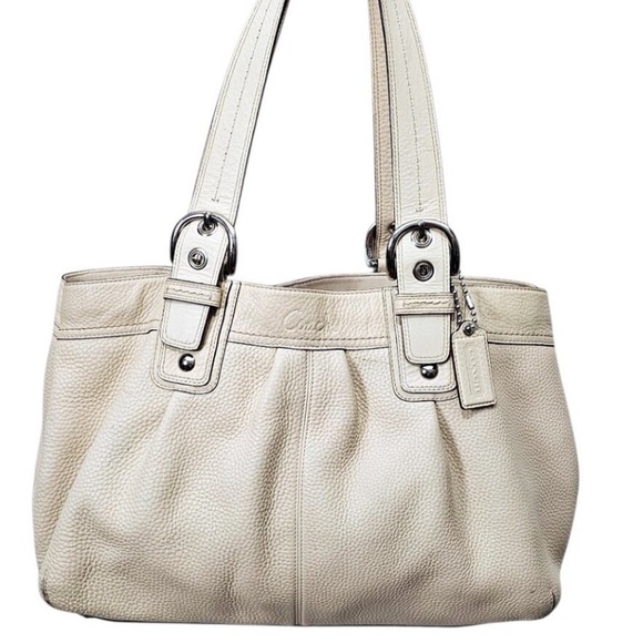 Coach Handbags - COACH SoHo Ivory Cream Pebbled Leather Large Tote Shoulder Bag Genuine COA EUC